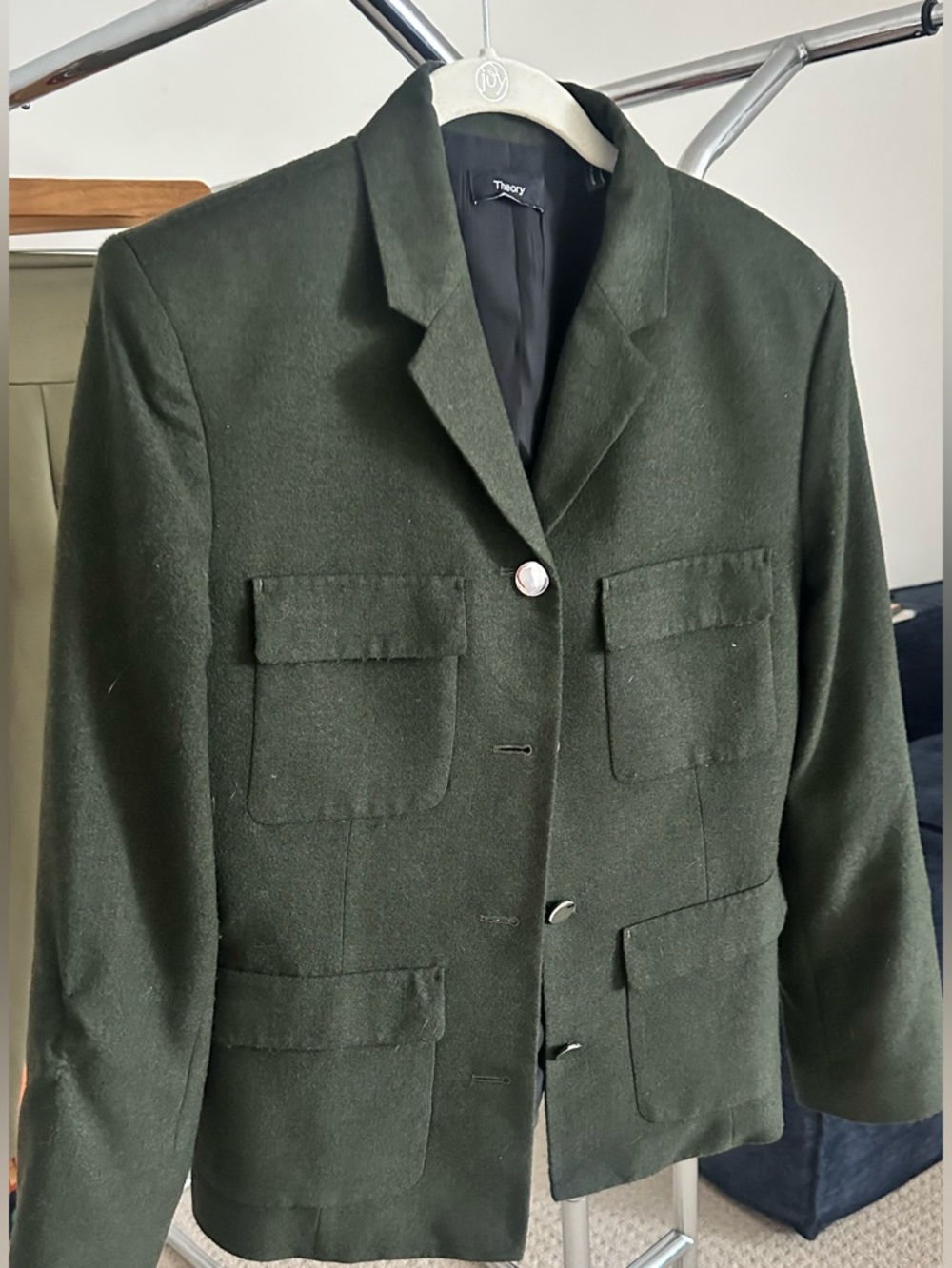 Theory Military Jacket, Size 4, Hunter Green Melange, $575 Retail - Picture 4 of 14